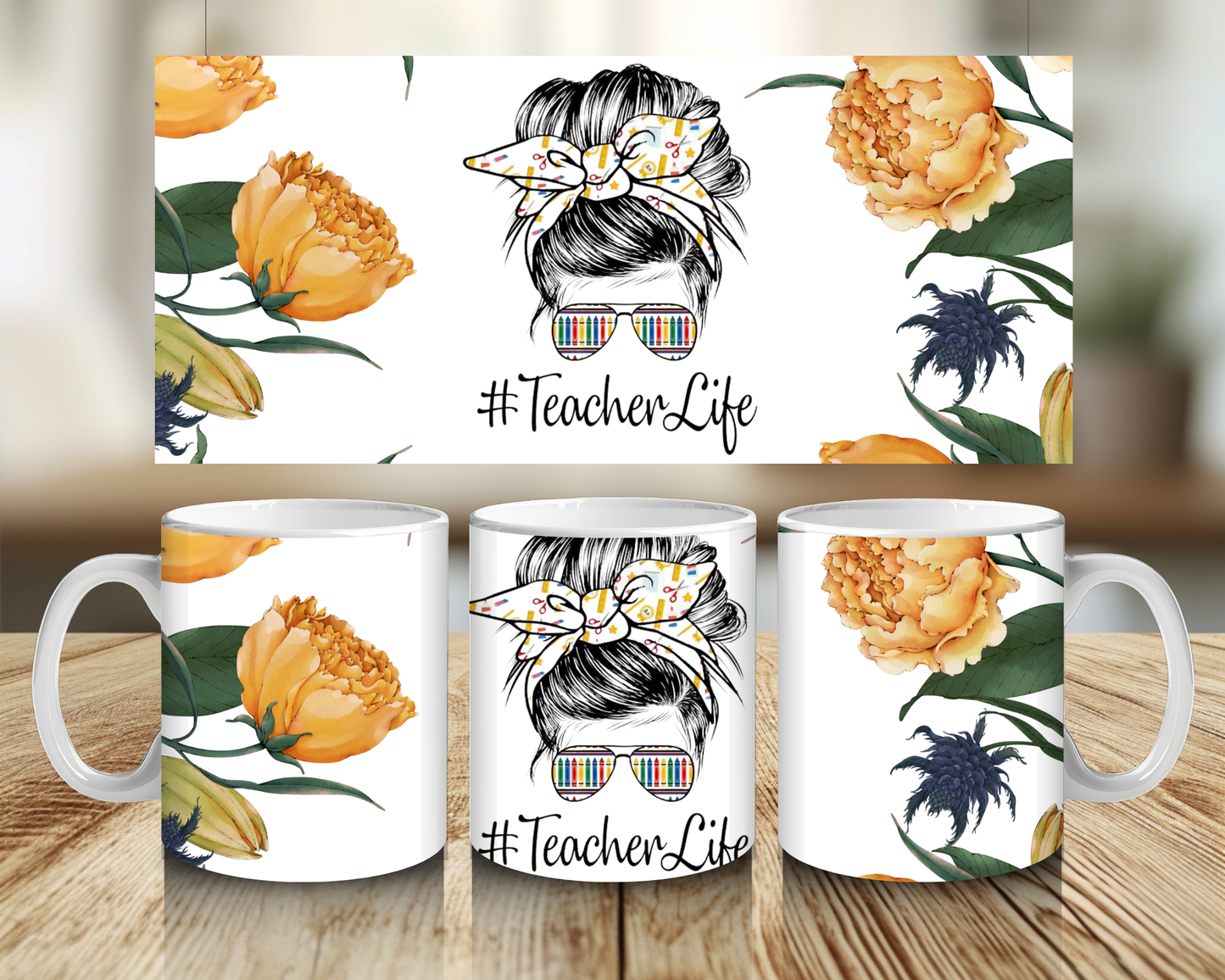 Flowers, Teacher Life - 11oz Mug