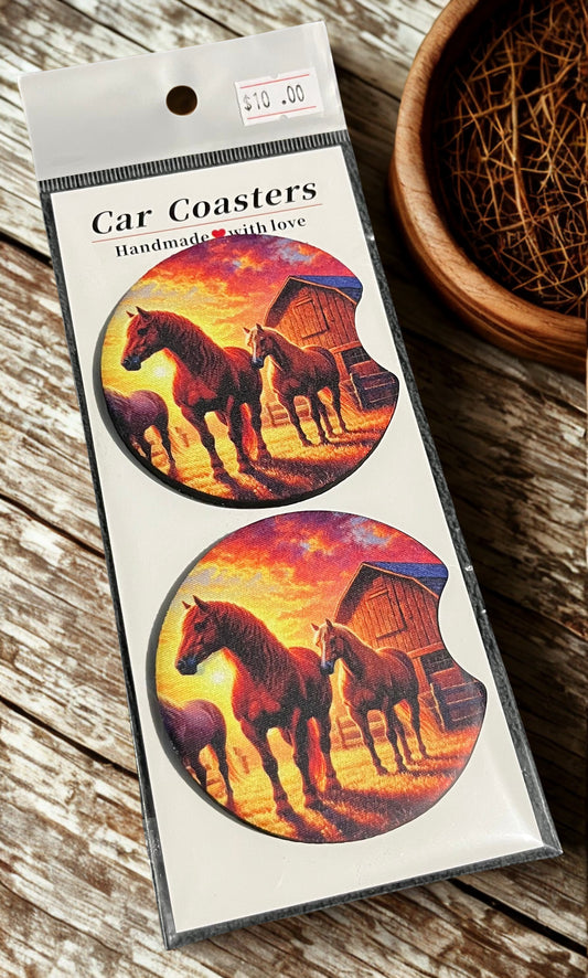 Sunset Horses - Car Coasters