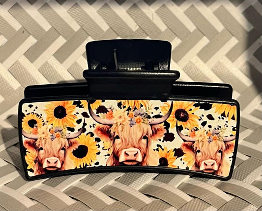 Highland Cow & Sunflowers - Claw Clip