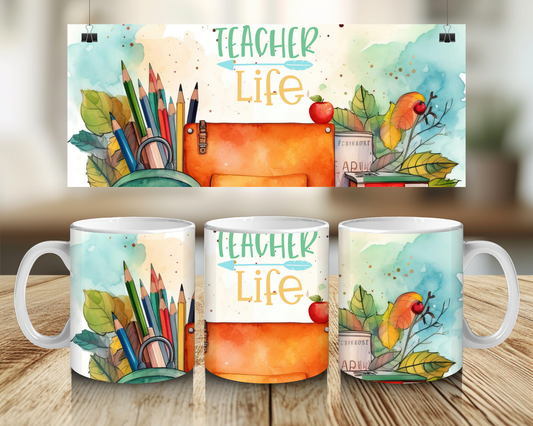 Teacher Life, Water Colours - 11oz Mug