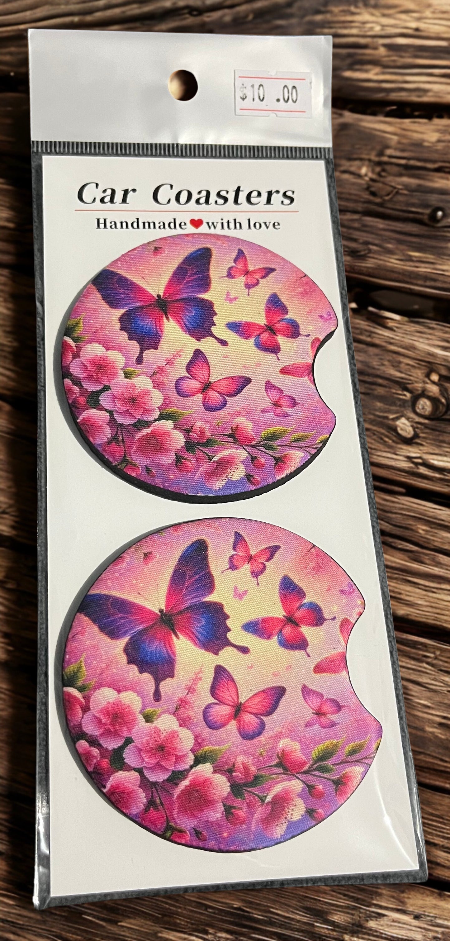 Pink Butterflies - Car Coasters
