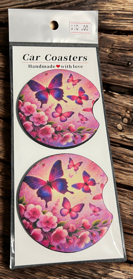 Pink Butterflies - Car Coasters