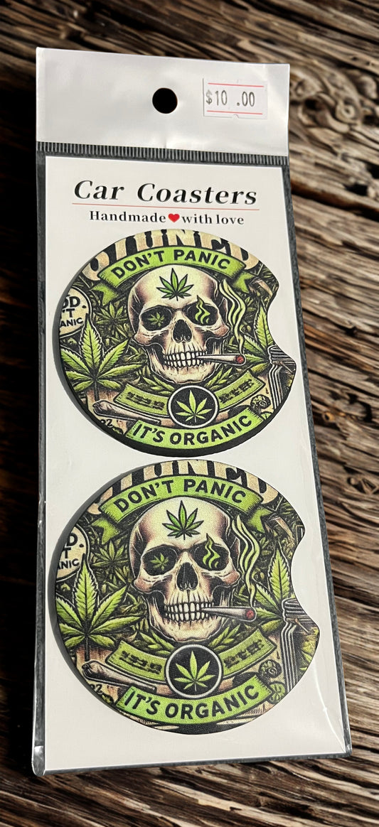 Don’t Panic, It’s Organic - Car Coasters