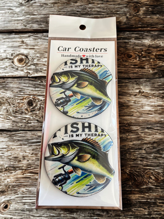 Fishing is My Therapy - Car Coasters